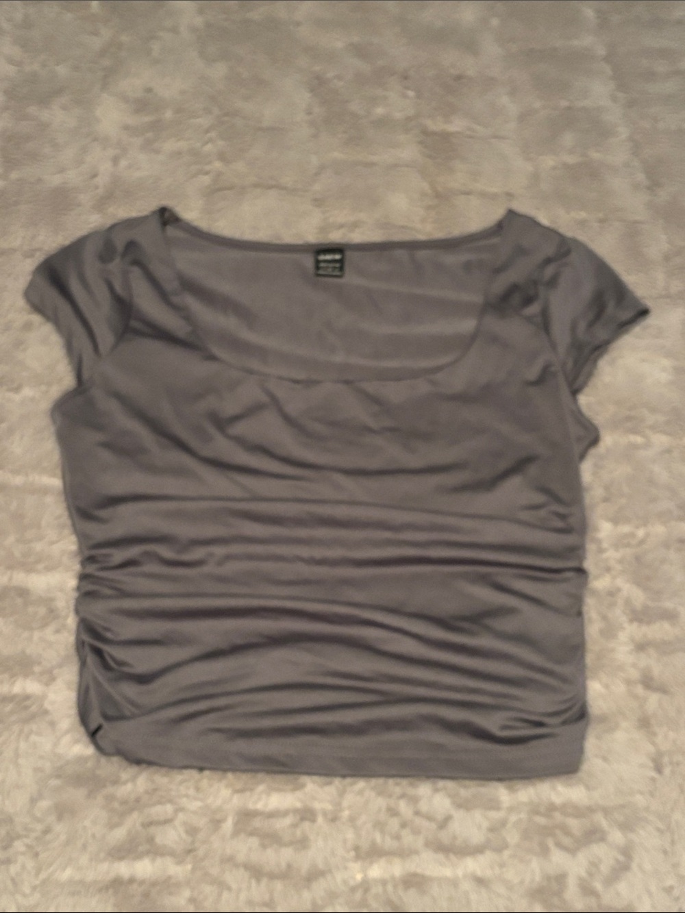 SHEIN Gray Scoop-Neck Ruched Short Sleeve Tee